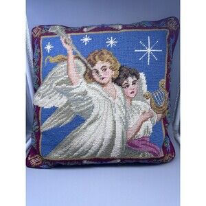 Angels Playing Trumpet & Harp 13X14 Cross Stitch Needlepoint Christmas Pillow